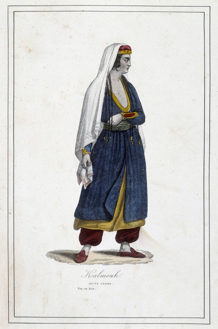 A jovem Kalmouk (povo mongol do sul da Sibéria) - em "Os diferentes povos da terra" pelo P. Jouhanneaud, Librairie des Bons Livres, Limoges de Unknown artist
