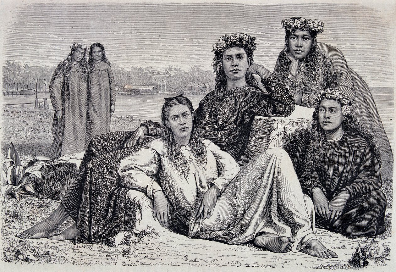 Jovens Mulheres do Tahiti - em "Le Tour du Monde". de Unknown artist