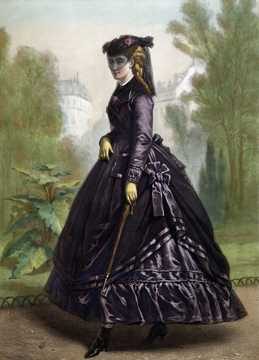 Mulher jovem em roupas estritas e escuras (viúva) - litografia, meados do século XIX de Unknown artist