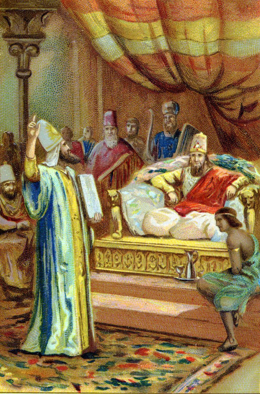 Zarathustra (Zarathustra, Zarathushtra, Zarathustra ou Zoroastra), profeta iraniano e reformador religioso (século VI a.C.) na corte do Rei de Bactres. chromolithographof do século XIX. de Unknown artist