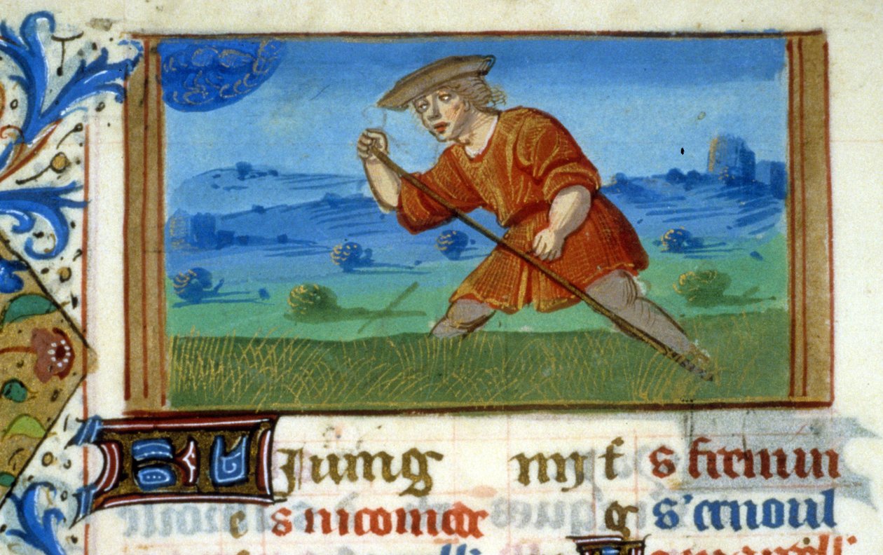 Câncer Zodíaco e corte de grama - Miniatura da Idade Média (ref. 137, 048v): Pedido de autorização da Biblioteca Municipal de Toulouse (tel: 05 62 27 66 66) de Unknown artist