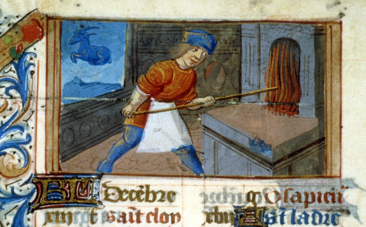 Zodiac Capricórnio e padeiro em seu forno - miniatura Idade Média (ref.: 137, 051v) - Solicitar permissão da Biblioteca Municipal de Toulouse (tel: 05 62 27 66 66) de Unknown artist