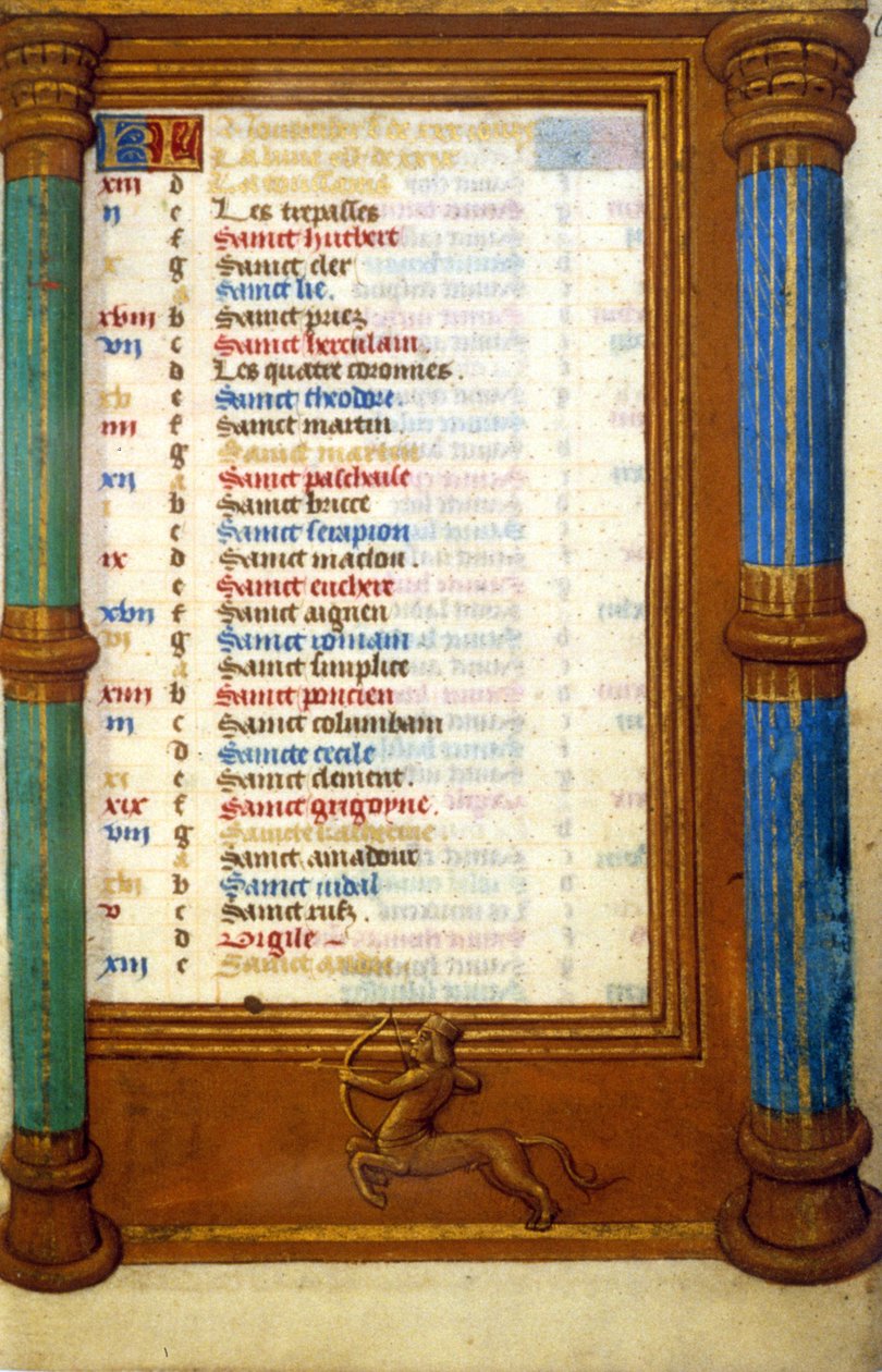 Zodíaco Sagitário e Santos do mês de Novembro - miniatura Idade Média (ref.: 135, 006r): pedido de autorização da Biblioteca Municipal de Toulouse (tel: 05 62 27 66 66) de Unknown artist
