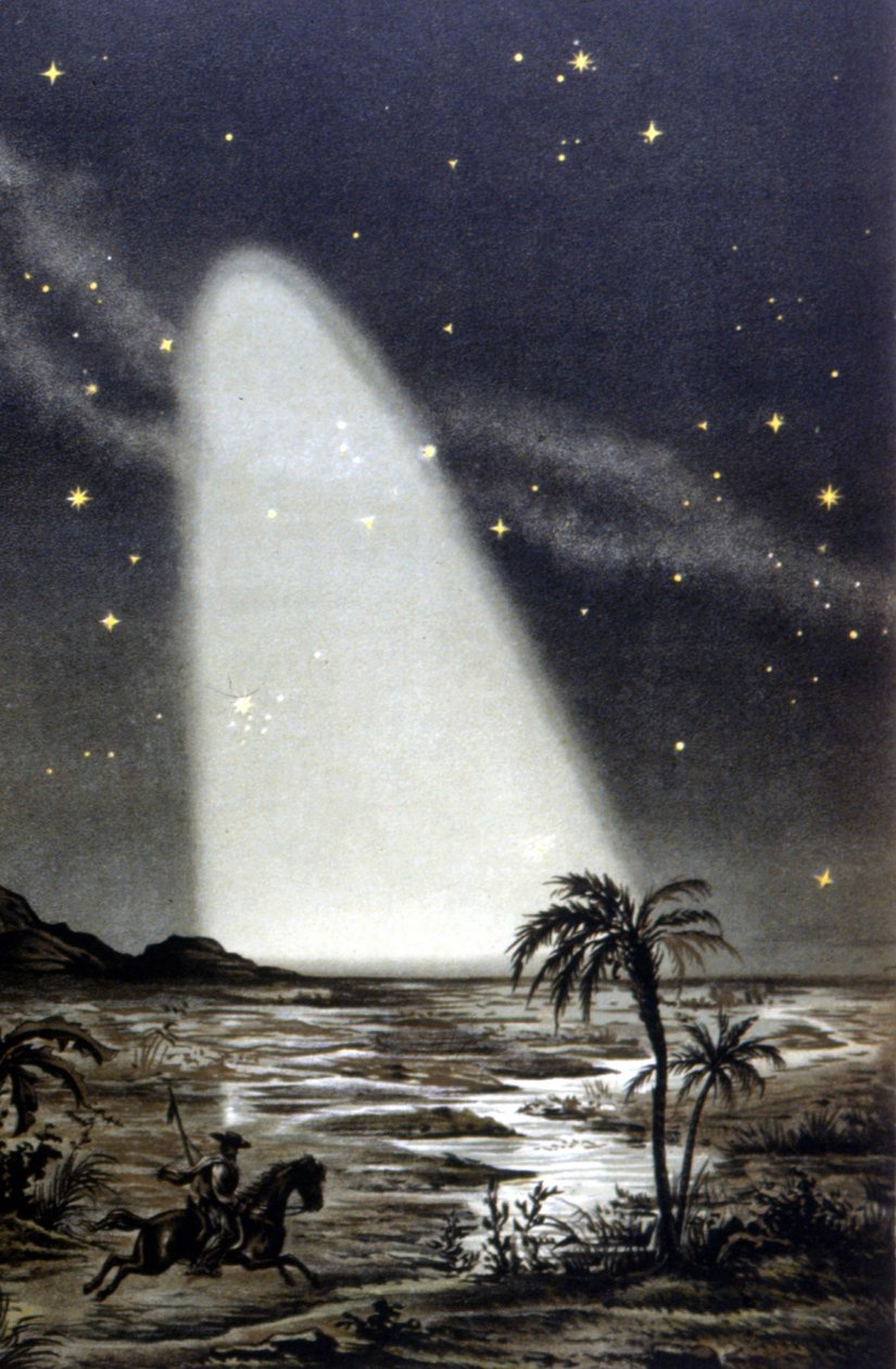 Fenómeno de luz zodiacal na savana mexicana. Litografia a cores do século XIX. de Unknown artist