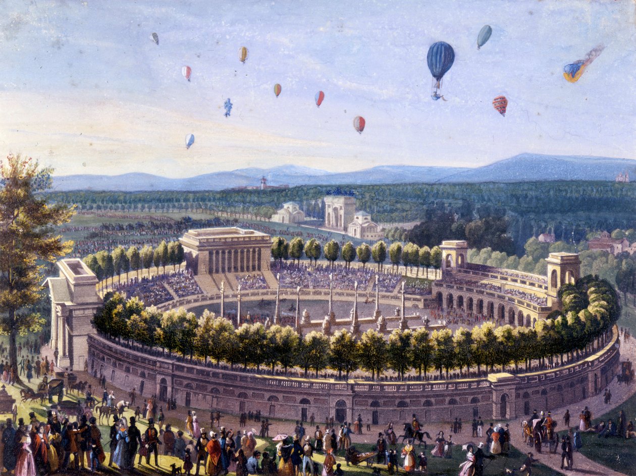 evento de balões em Milão, em 1830. Aquerelle anônima de 1830 . de Unknown artist