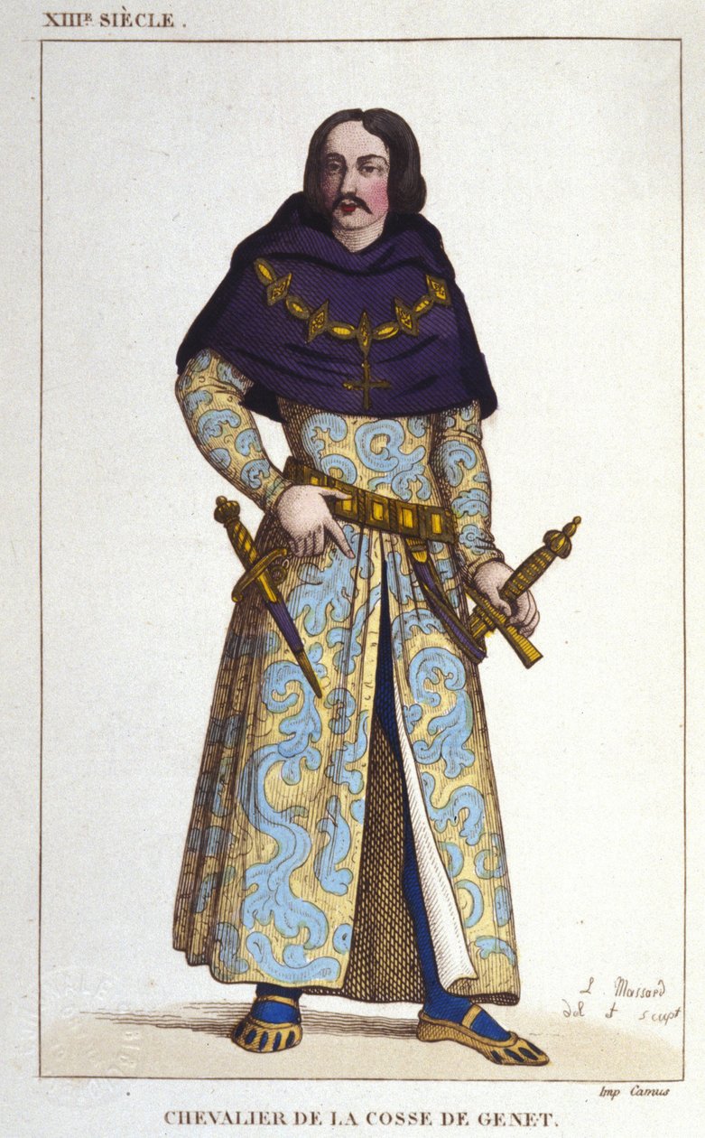 traje de Chevalier de la Cosse de Genet posterieur para o ano 1365. gravura de 1830 de Unknown artist