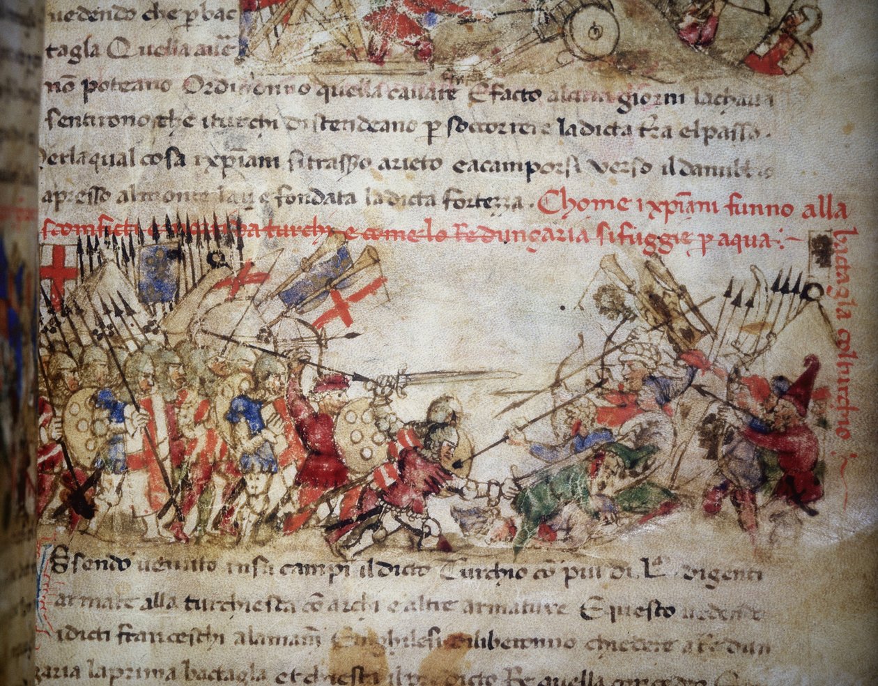 derrota dos Cruzados em 1396 - em "Croniche del Sercambi", v. 1400. Arquivo Nacional, Lucca. de Unknown artist