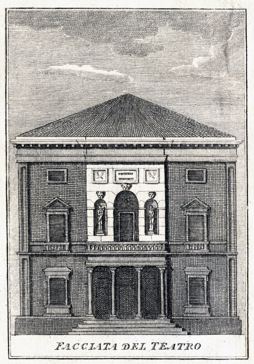 fachada do Fenice Theatre em Veneza em meados do século XIX. de Unknown artist