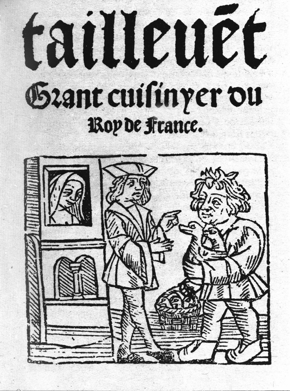 frontispício de "Le Viandier" por Taillevent. Guillaume Tirel, dit Taillevent ou Taillevant cozinheiro francês (1310 a 1395). 1 de Unknown artist