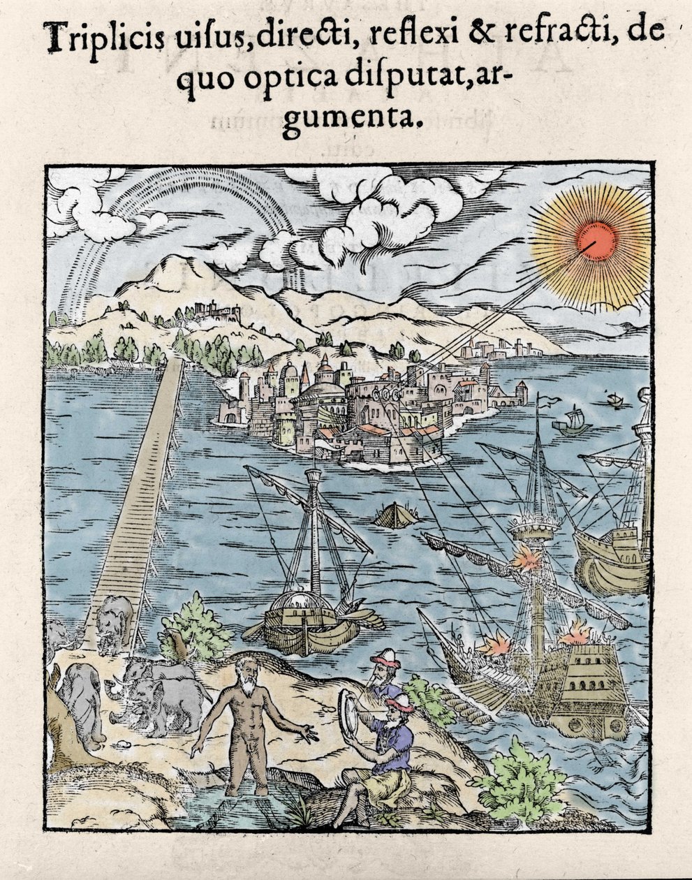ilustração em "Opticae Thesaurus" de Alhazen, Abu Ali Al-Hasan Ibn al-Haitham (987-1038 ou 965-1039?) - matemático, físico e filósofo iraquiano. 1572 de Unknown artist