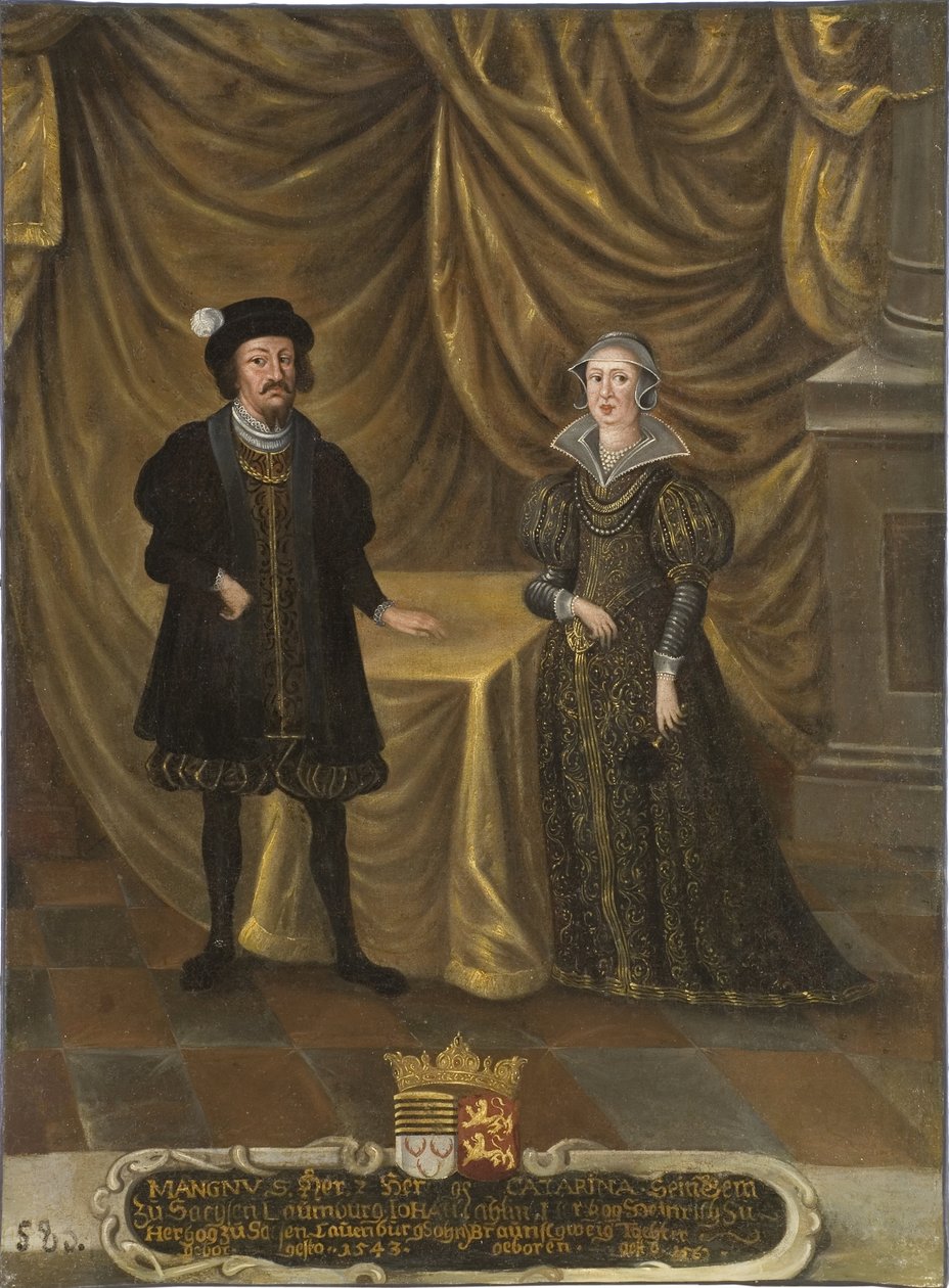 le prince Magnus I de Saxe Lauenbourg et la princesse Catherine de Brunswick Wolfenbuttel - Magnus I (1470-1543), Duque de Saxe-Lauenburg e Catherine de Brunswick-Wolfenbuettel (1488-1563), Duquesa de Saxe-Lauenburg, Anónima . Óleo sobre tela. Dimensão : de Unknown artist