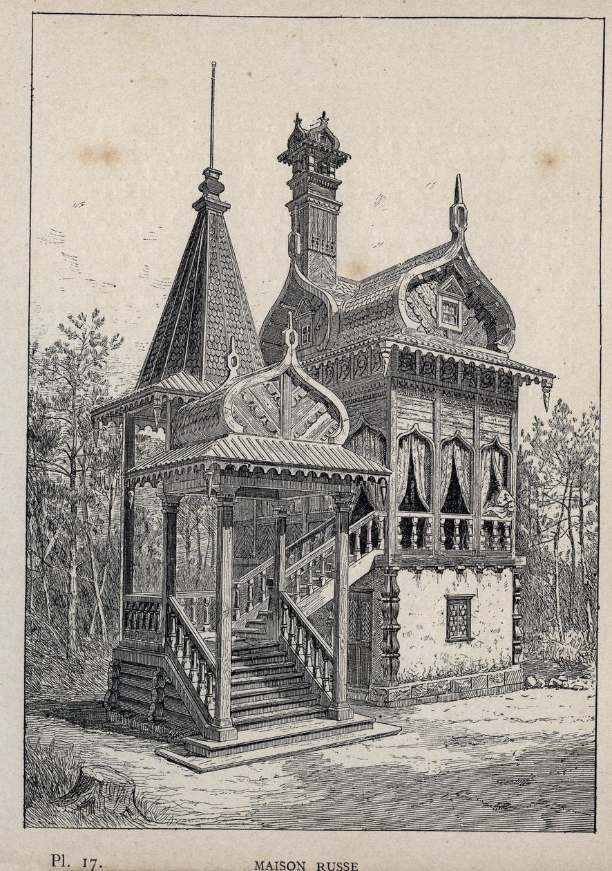 maison russe - Casa Russa - gravura de 1889 em "Histoire de habitation humaine à l