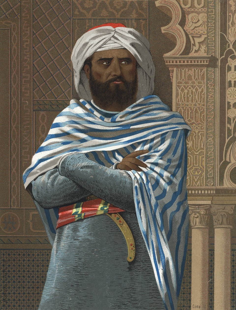retrato de Abd ar-Rahman I. apelidado de ad-Dakhil, "o Fugitivo" (731 em Córdoba, 788). Emir de Córdoba (756-788), depois de hombres y Mujeres. Barcelona 1877. de Unknown artist