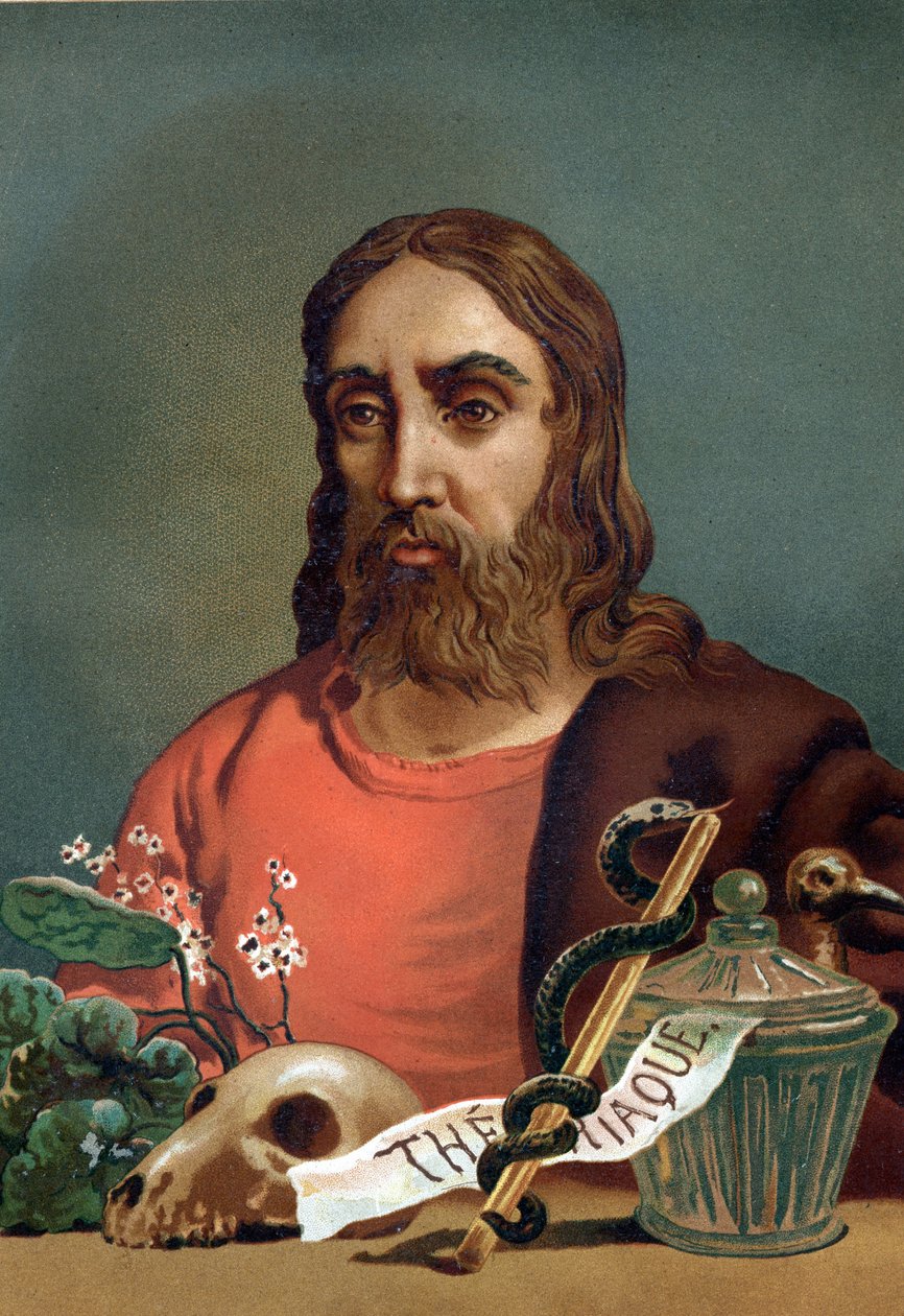 retrato de Claude Galien (Klaudios Galenos ou Claudio Galeno ou Claudius Galenus ou Galen, v. 131 - v. 201), médico grego. após "La Ciencia y sus Hombres" de Louis Figuier. Barcelona 1881 de Unknown artist