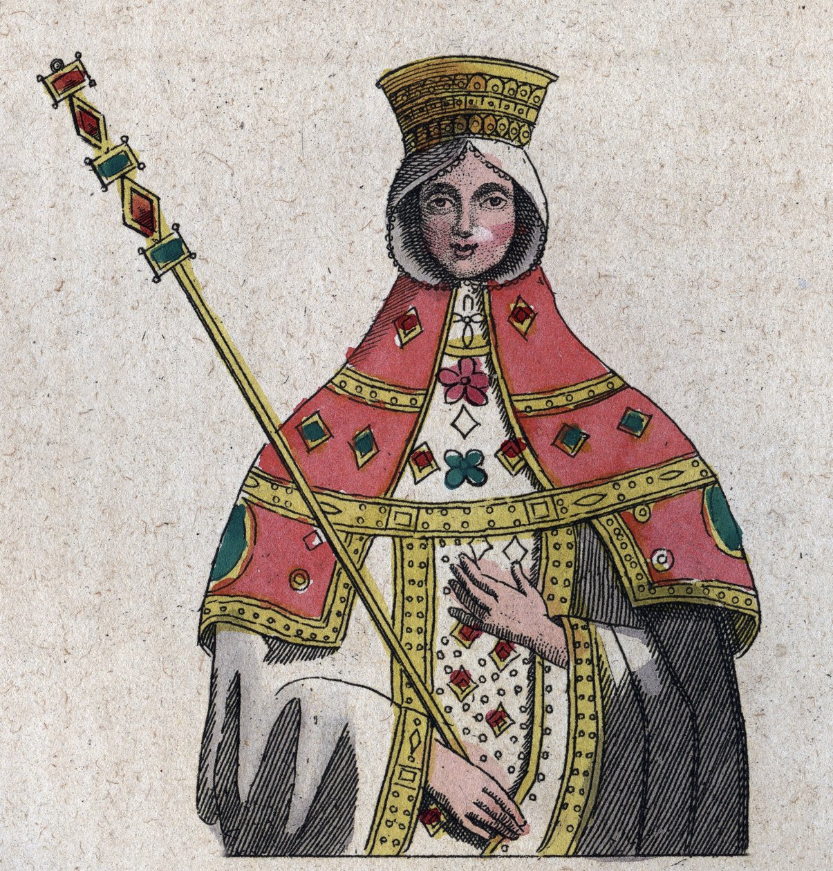 retrato de Eudokia (ou Eudocia) Ingerina (Eudocia Ingerina) (c. 840 - c. 882) esposa do imperador bizantino Basiléia I - gravura de "Usos e costumes de todos os povos do universo". Ou História do Governo, Leis, Milícias, Religião de Unknown artist