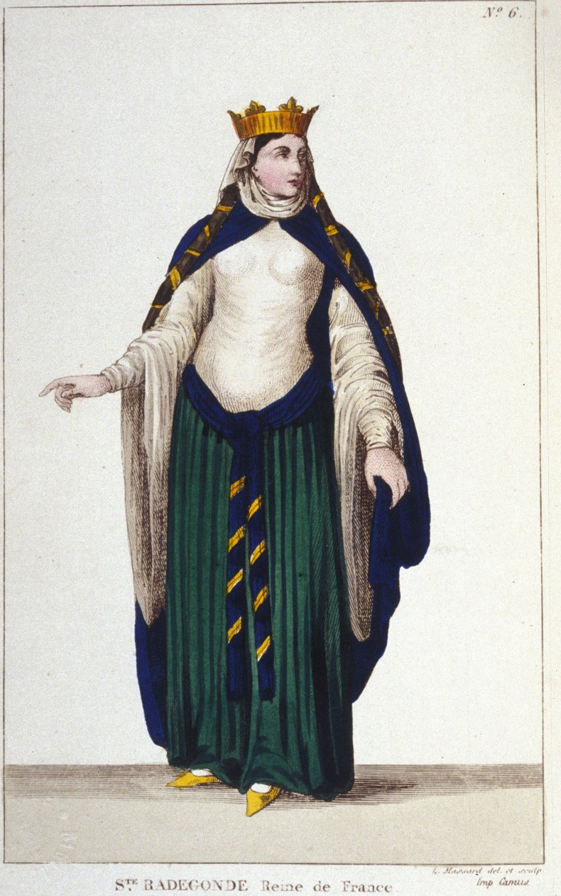 retrato de Saint Radegonde (ca. 520-587), rainha dos Francos, esposa de Clotaire (Clothaire) I, gravura de 1830 de Unknown artist