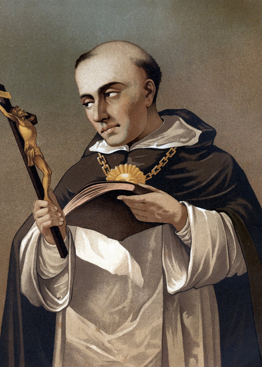 retrato de São Tomás de Aquino (1225 - 1274), teólogo italiano. depois de "La Ciencia y sus Hombres" de Louis Figuier. Barcelona 1881 de Unknown artist