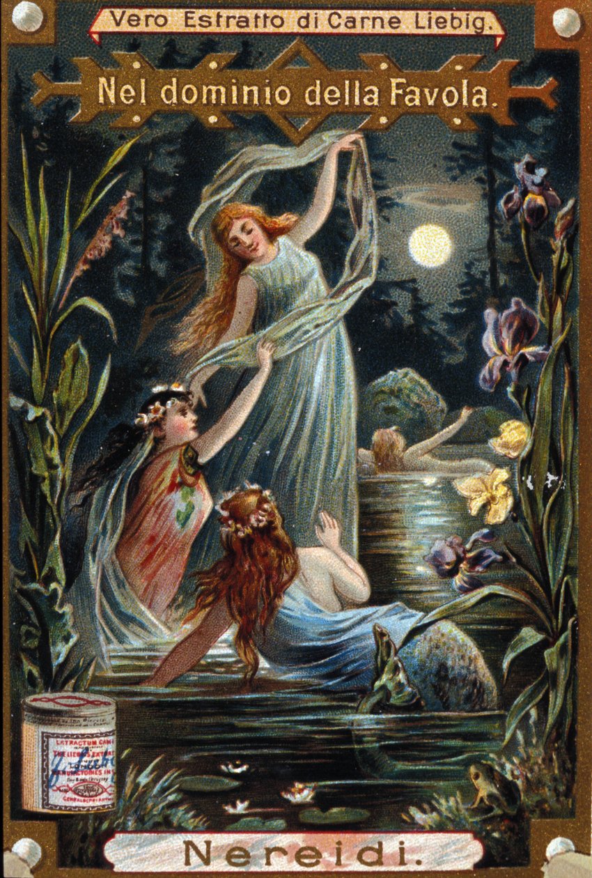 representação de nereides, ninfas marinhas. Cromolitografia do século XIX de Unknown artist