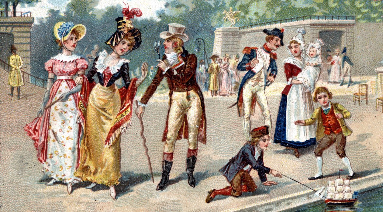 o Jardim das Tuileries no final do século XVIII. Cromolitografia de Liebig do século XIX de Unknown artist