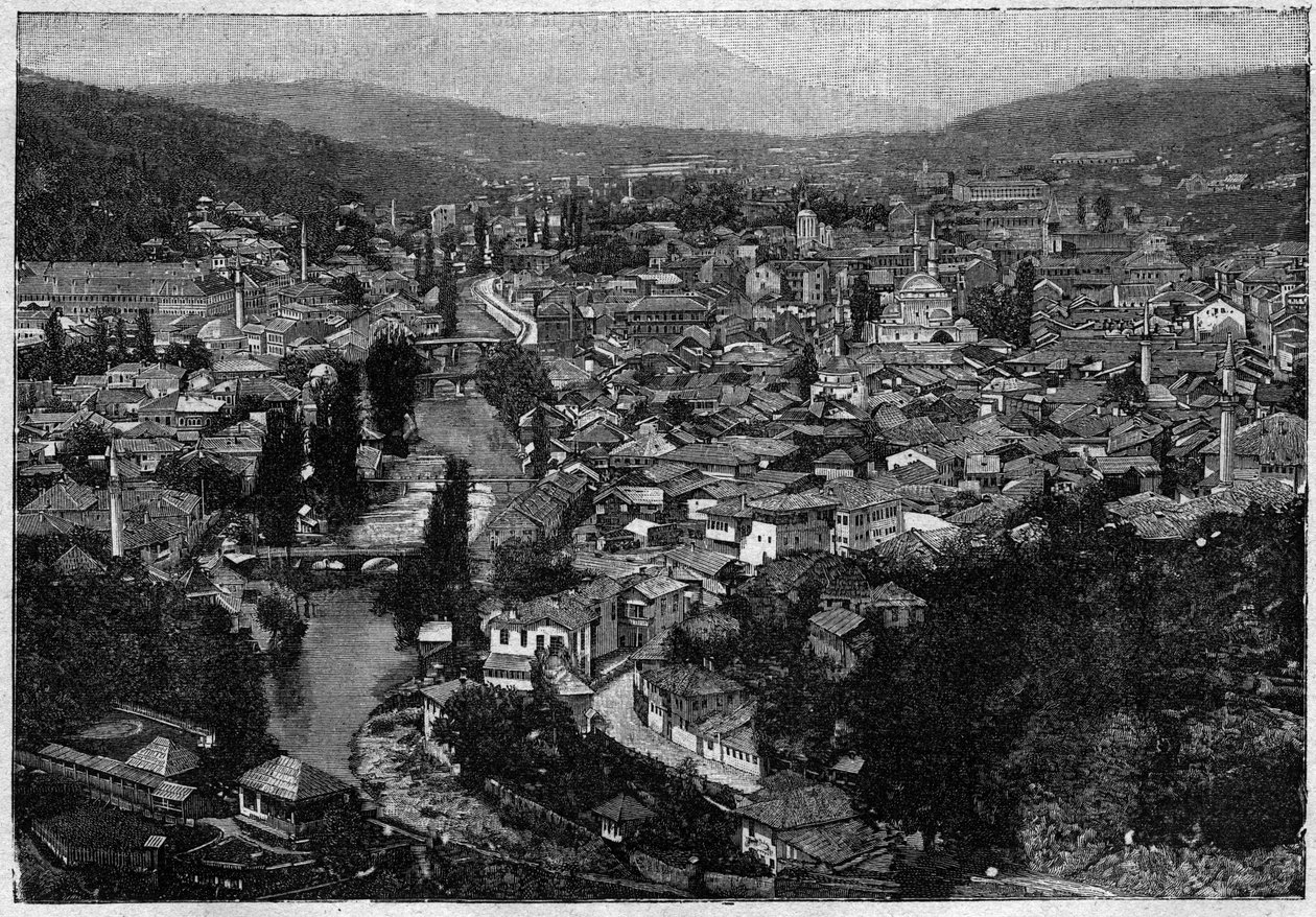 vista da cidade de Sarajevo em 1894 - vista da cidade de Sarajevo em 1894 - gravura de Unknown artist