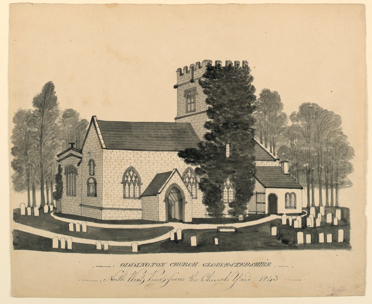 Oddington Church Yard, Gloucestershire, North West View de Unknown, English