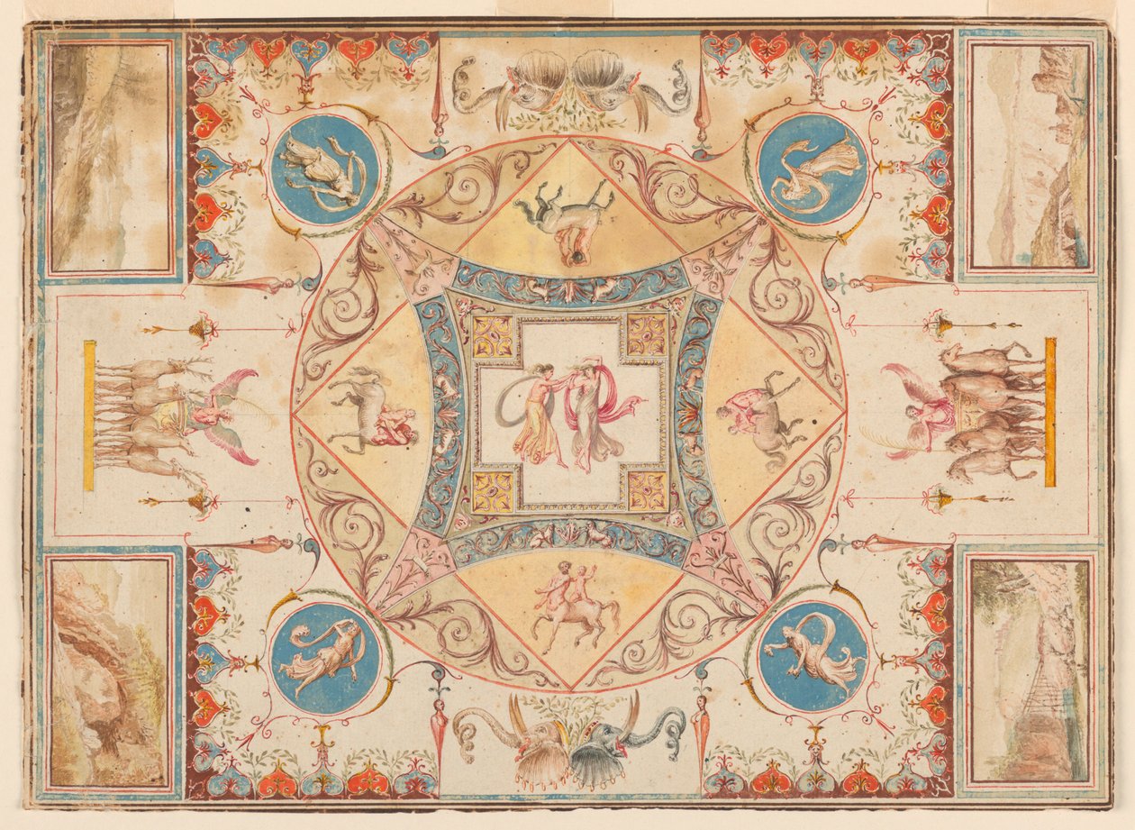 Teto na Villa de Adriano, com ninfas, centauros, veados e elefantes de Unknown, Italian