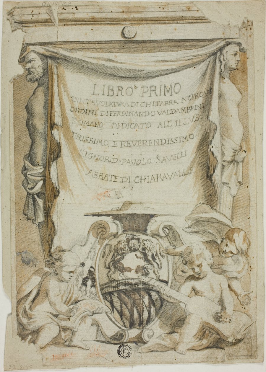 Desenho da página de rosto do manual de guitarra de Ferdinando Valdambrini de Unknown Italian