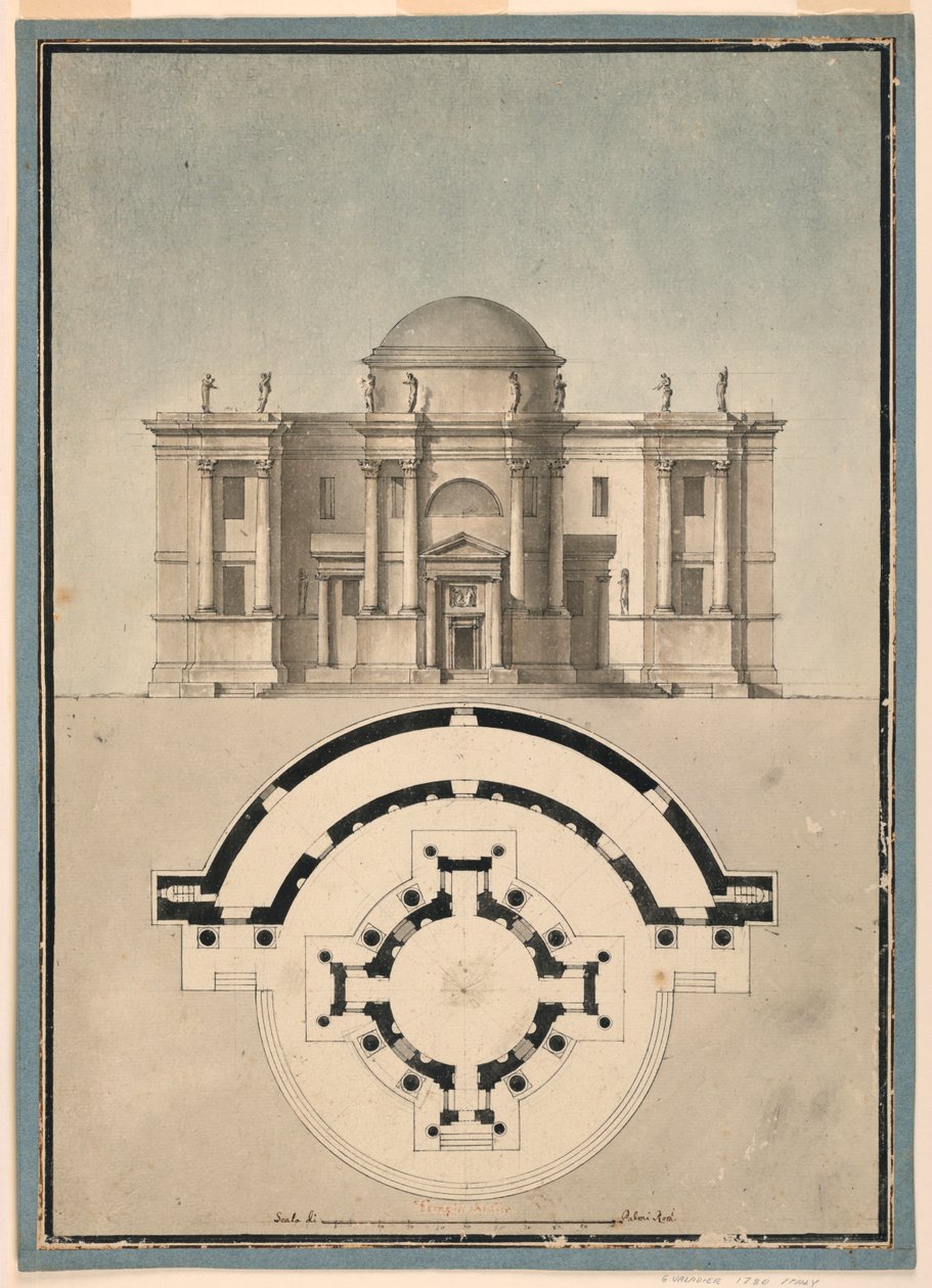Projeto para um Templo Clássico com Tempietto e Edícula Semicircular de Unknown, Italian