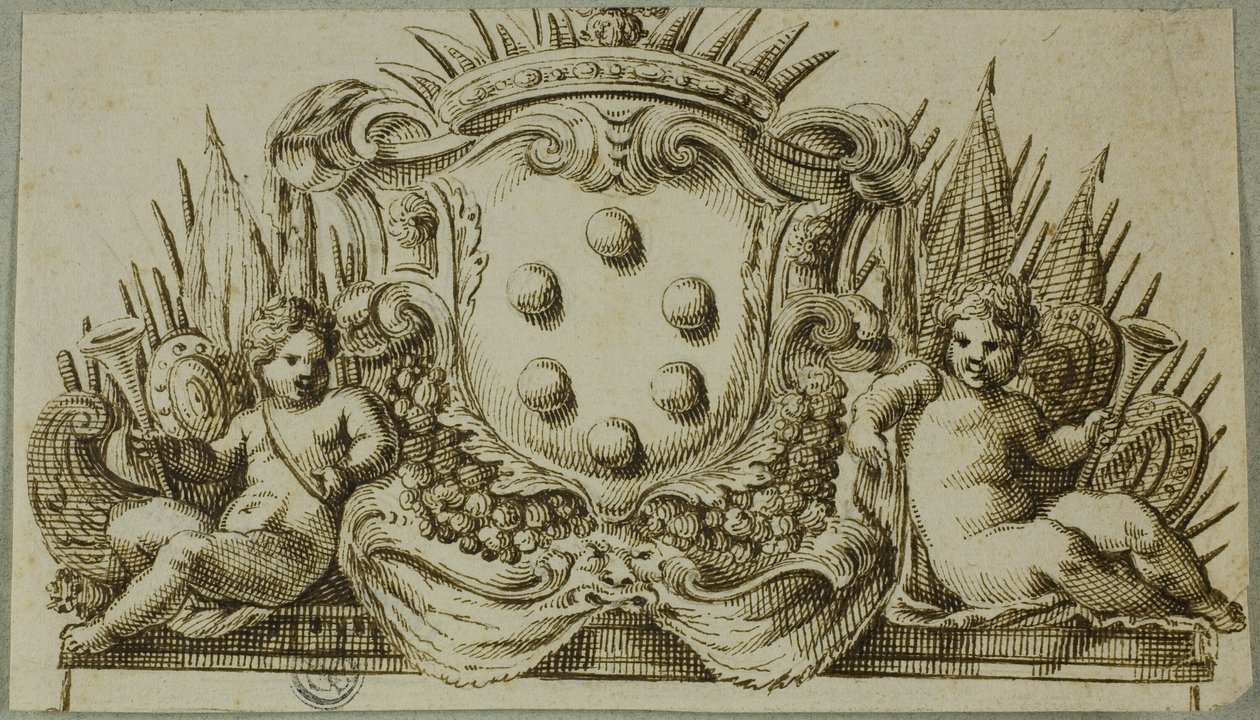 Brasão de armas dos Médicis ladeado por Putti de Unknown Italian