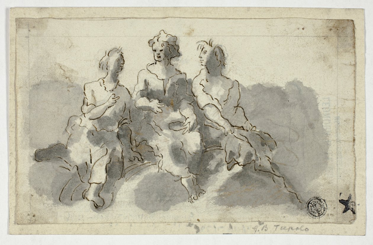 Três figuras sentadas (frente); homem sentado de perfil (verso) de Unknown Italian