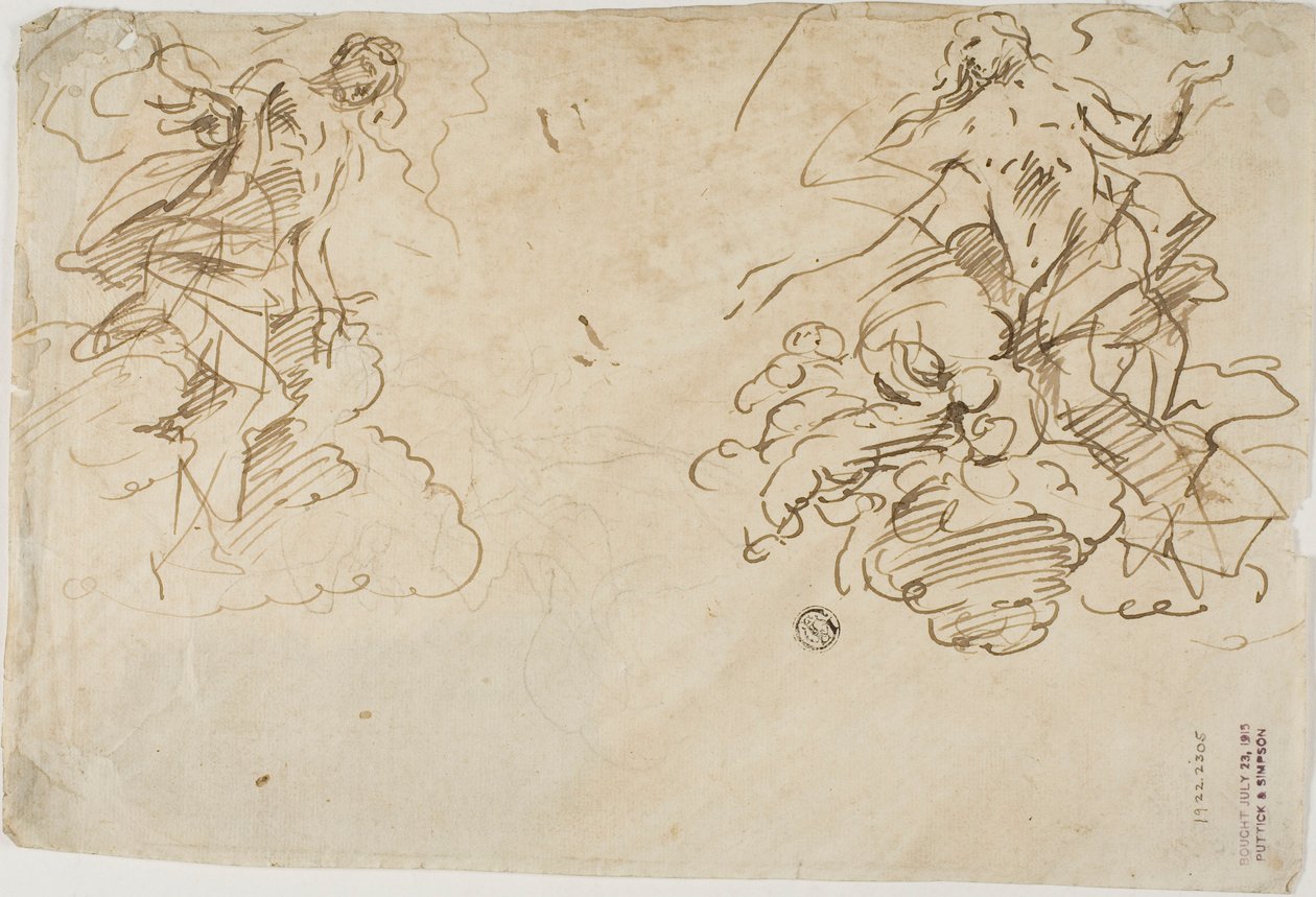Duas figuras nas nuvens de Unknown Italian