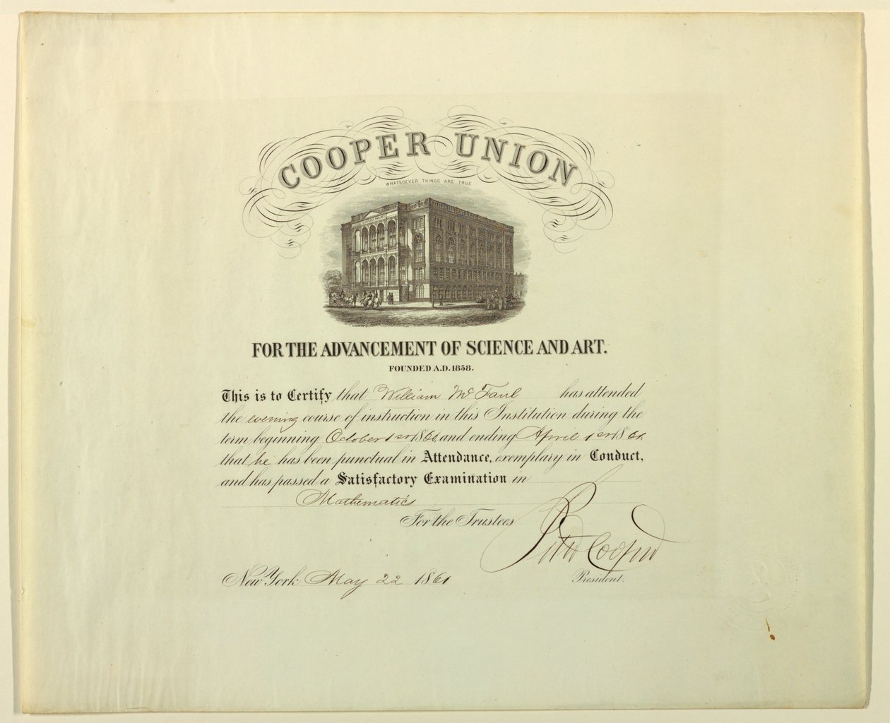 Certificado (FRANÇA  amp; U.S.A.), 22 de maio de 1861 de Unknown artistUnknown artist
