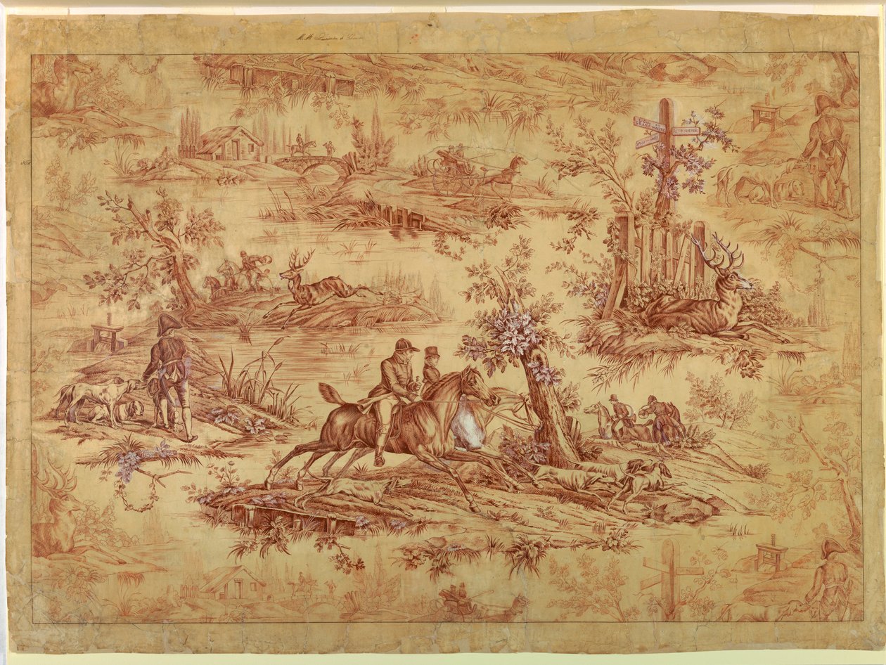 Desenho, Cartoon para Tecido Estampado de Algodão, La Route de Jouy, depois de 1815 de Unknown artistUnknown artist