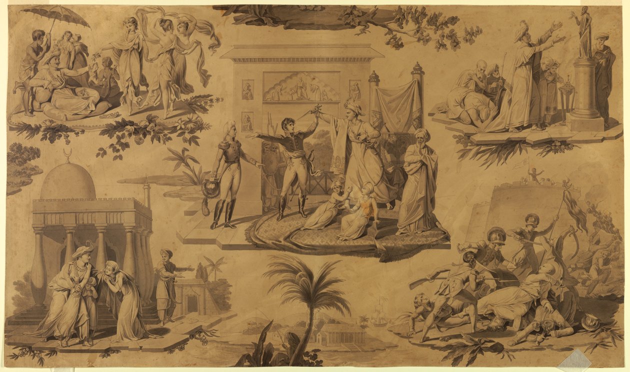 Desenho, Cartoon for Printed Cotton Textile: The French in Egypt [Les Francais en Egypte], ca. 1815 de Unknown artistUnknown artist
