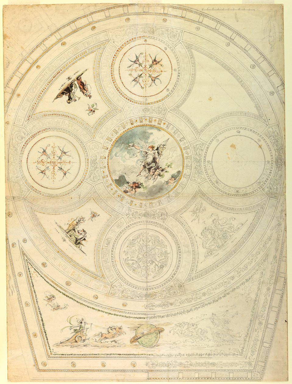 Desenho, Decoração do teto, Teatro Valle, Roma, 1821 de Unknown artistUnknown artist