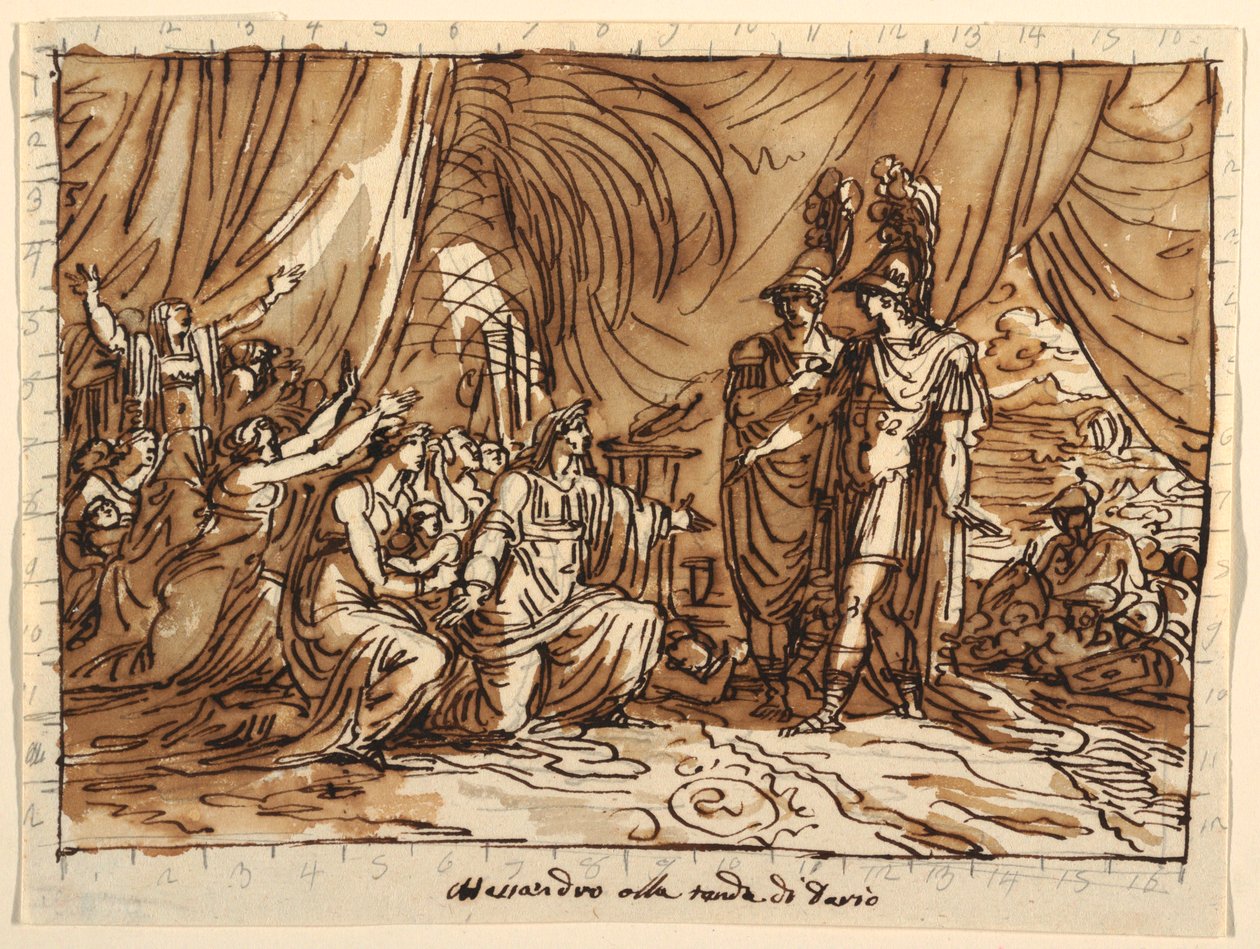 Desenho, Projeto do teto, Alexandre e a Família de Dario, a Clemência de Alexandre, Sala di Alessandro, Palazzo Naldi, Faenza, 1803 de Unknown artistUnknown artist