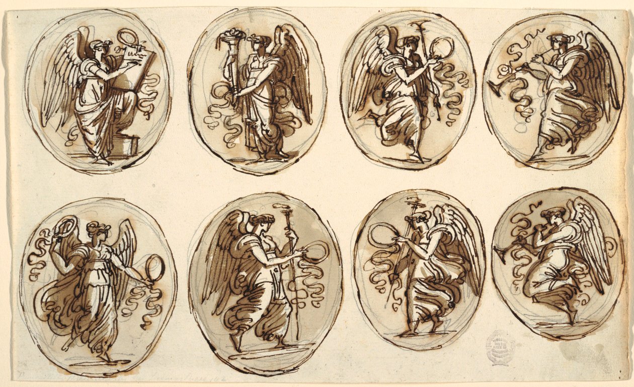 Desenho, Desenho do teto, História, Abundância em seis ovais, Sala de Hércules e Hebe, Palazzo Gessi, Faenza, 1813 de Unknown artistUnknown artist