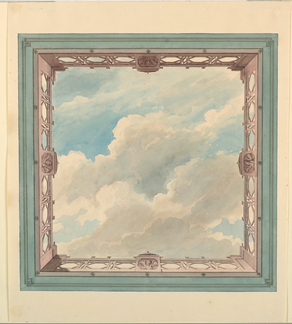Desenho, Projeto de Teto com Varanda em Fretwork e Céu Aberto, possivelmente para Conservatório/Sala de Música, ou Sala de Jantar, ca. 1820 de Unknown artistUnknown artist