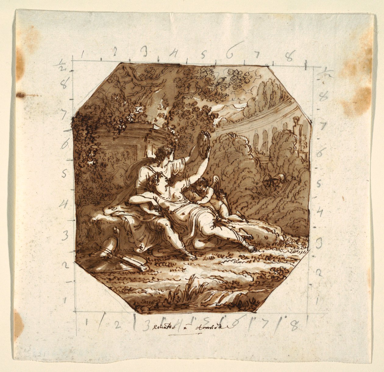 Desenho, Desenho do teto com Rinaldo e Armida, Palazzo Milzetti, Faenza, 1804-05 de Unknown artistUnknown artist