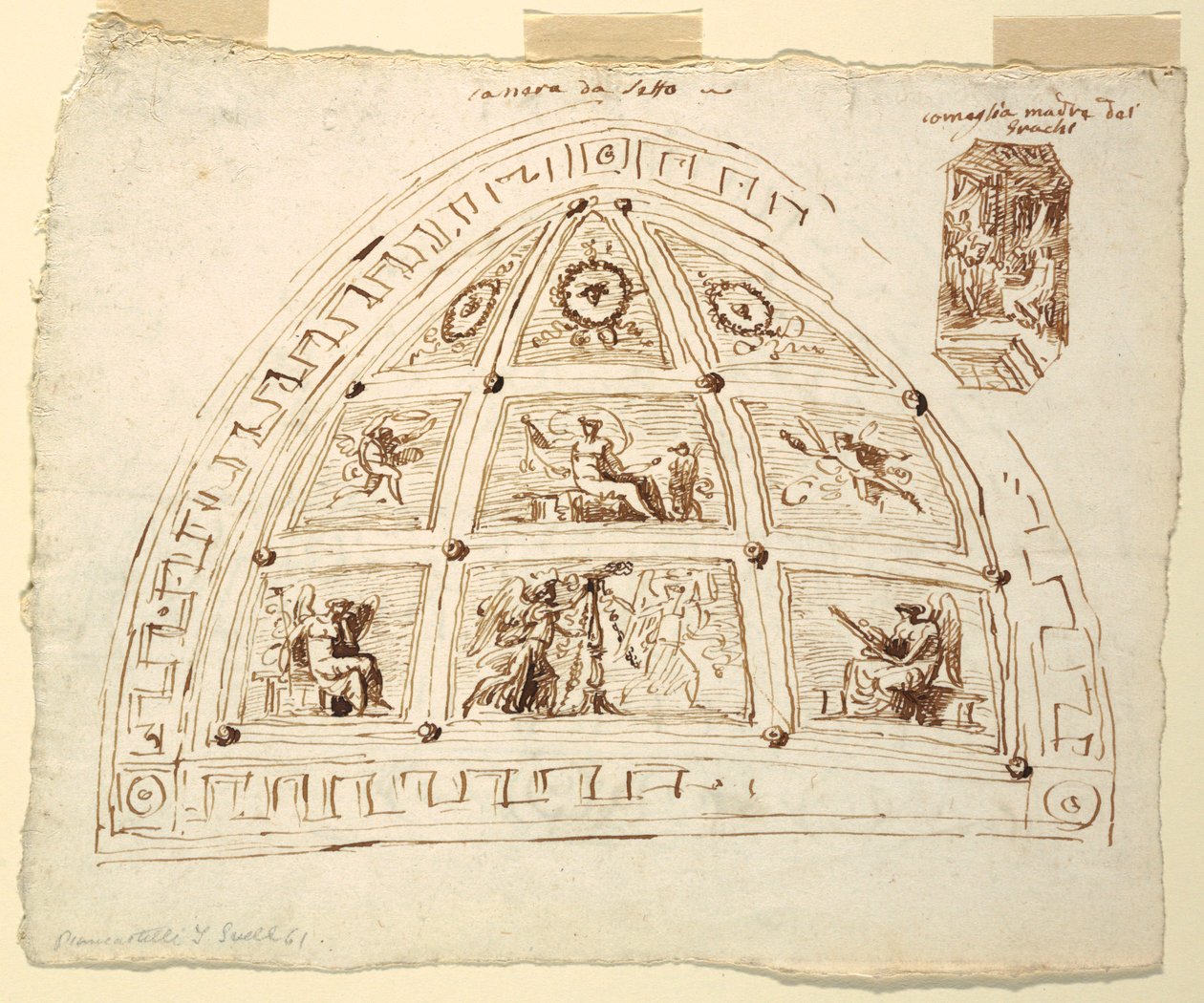 Desenho, Decoração da abóbada do teto, Quarto, Sala Cornélia do Palazzo Cavina, Faenza, 1816 de Unknown artistUnknown artist