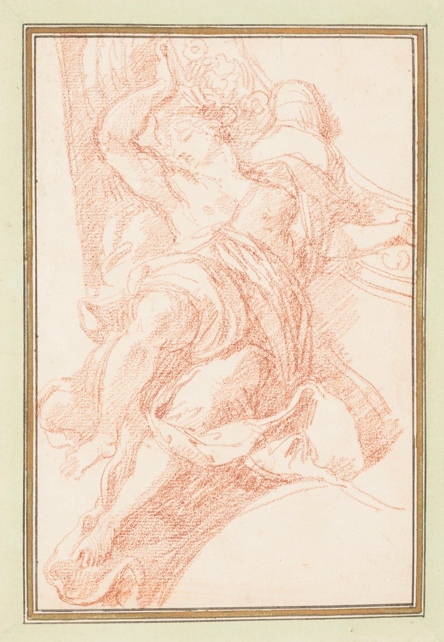 Desenho, pormenor de teto de figura e motivo decorativo, ca. 1759-70 de Unknown artistUnknown artist