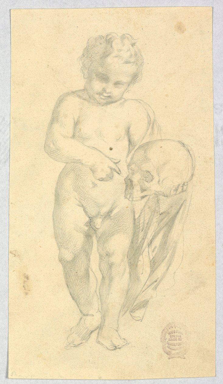 Desenho, Criança carregando uma caveira, século XVI-XIX de Unknown artistUnknown artist