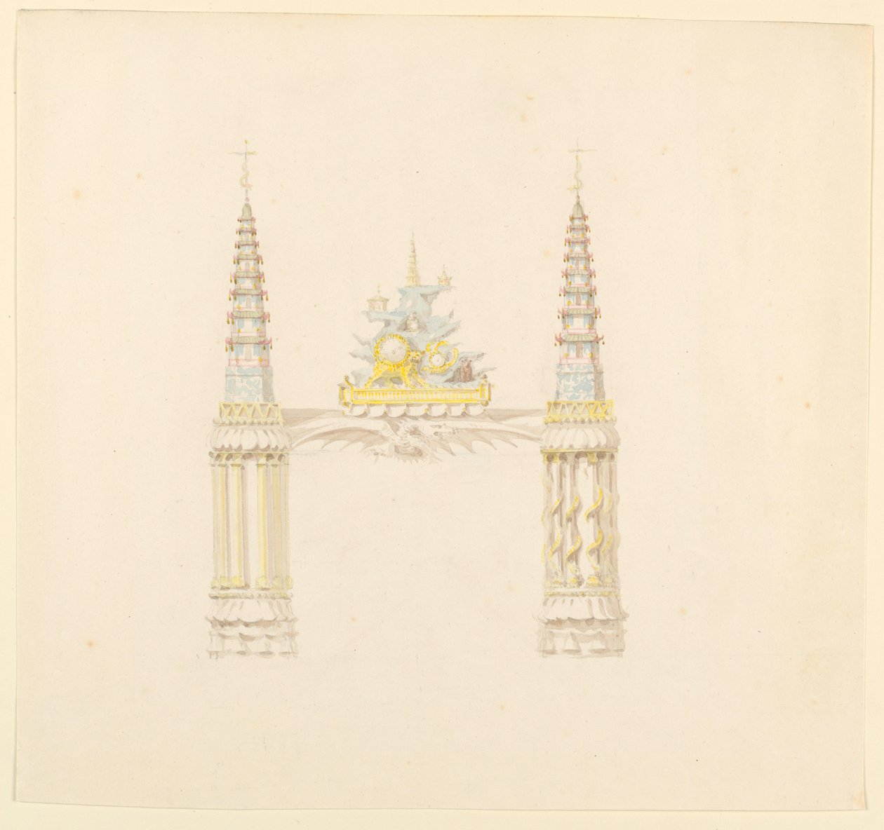 Desenho, chaminé, parede oeste da sala de música, ca. 1820 de Unknown artistUnknown artist