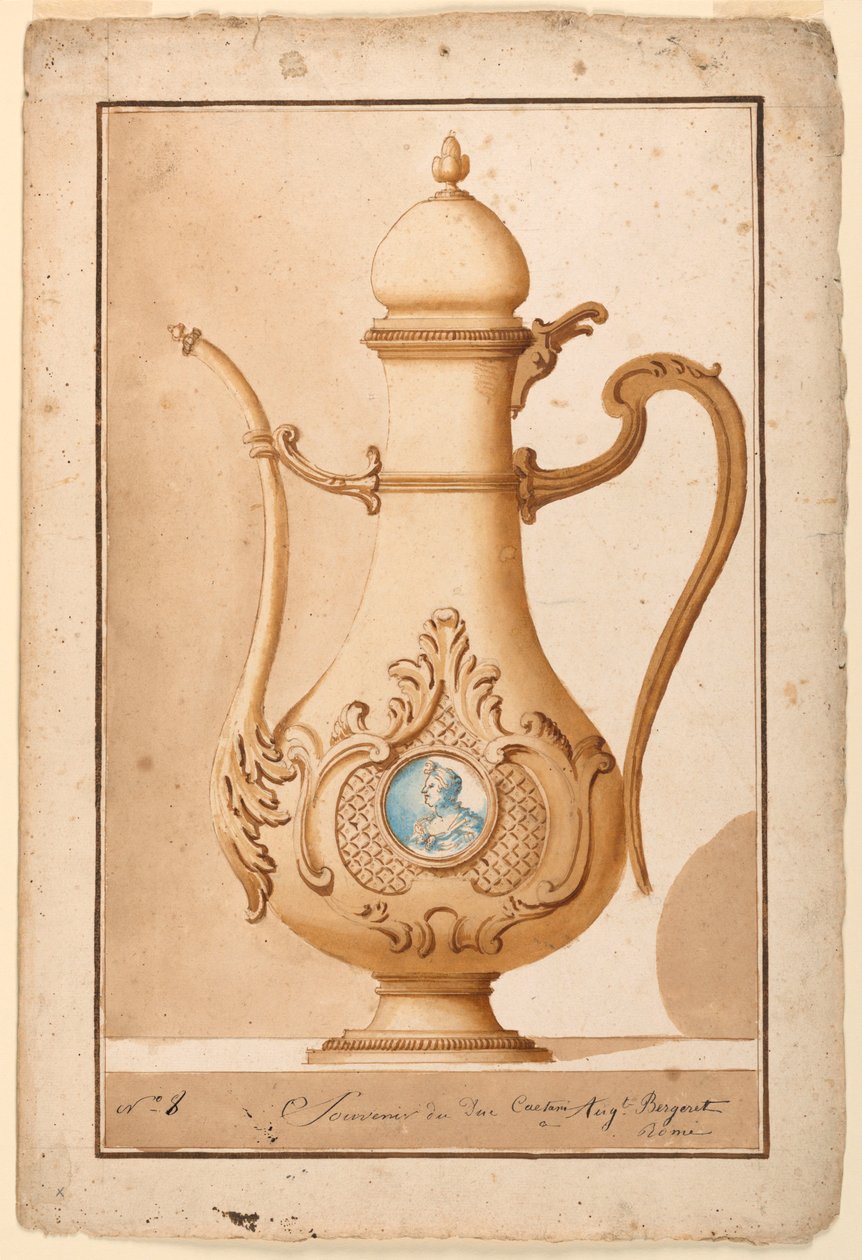 Desenho, Cafeteira com medalhão esmaltado, 1700-1725 de Unknown artistUnknown artist