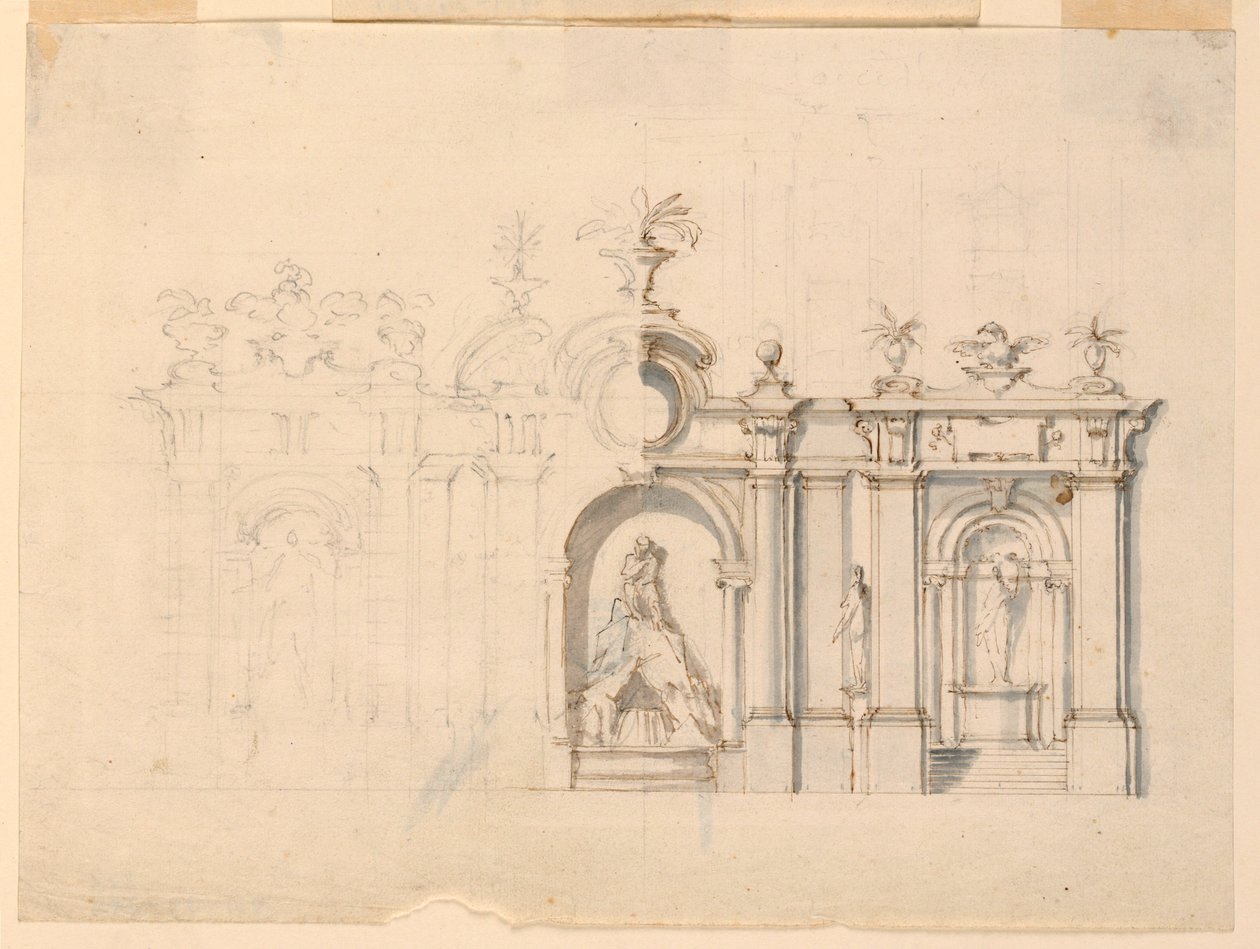 Desenho, Colunata com fonte, ca. 1770 de Unknown artistUnknown artist