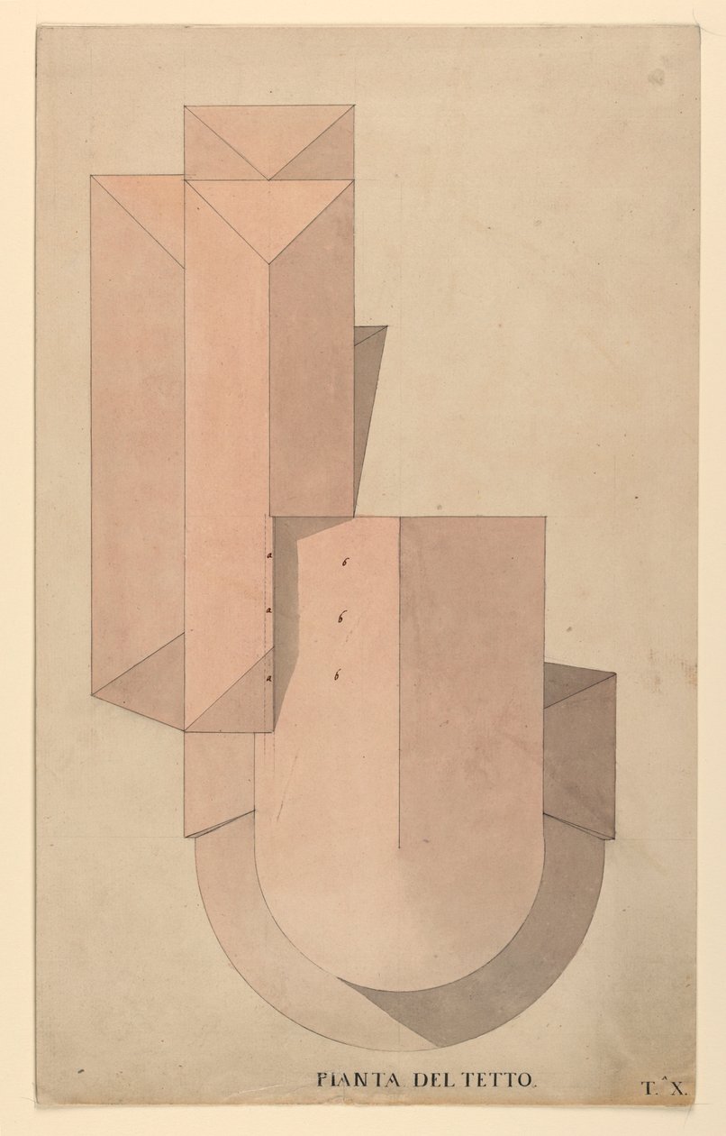 Desenho, Projeto de Concurso para La Fenice, Veneza: Plano do telhado, 1788 de Unknown artistUnknown artist