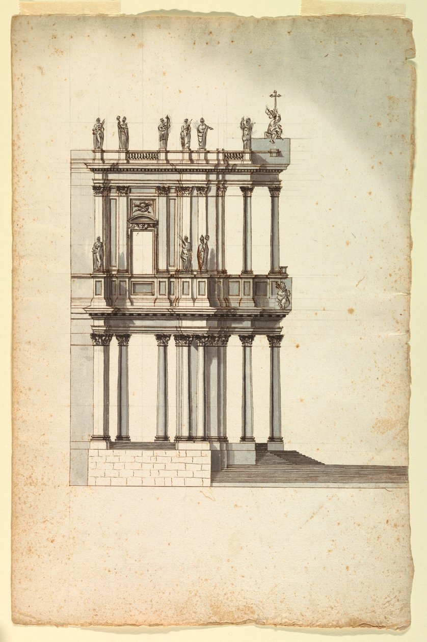 Desenho, Cópia do Projeto de Concurso de Vanvitelli para a Fachada de S. Giovanni in Laterano, 1763, segundo um desenho de 1732 de Unknown artistUnknown artist