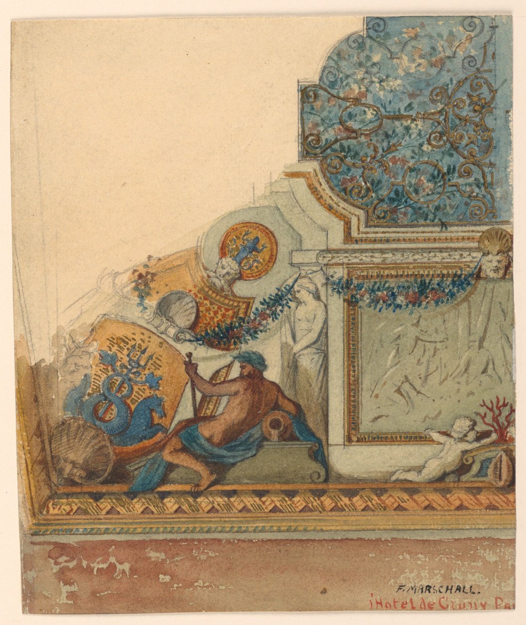 Desenho, pormenor do canto do teto, Hotel de Cluny, Paris, ca. 1885 de Unknown artistUnknown artist