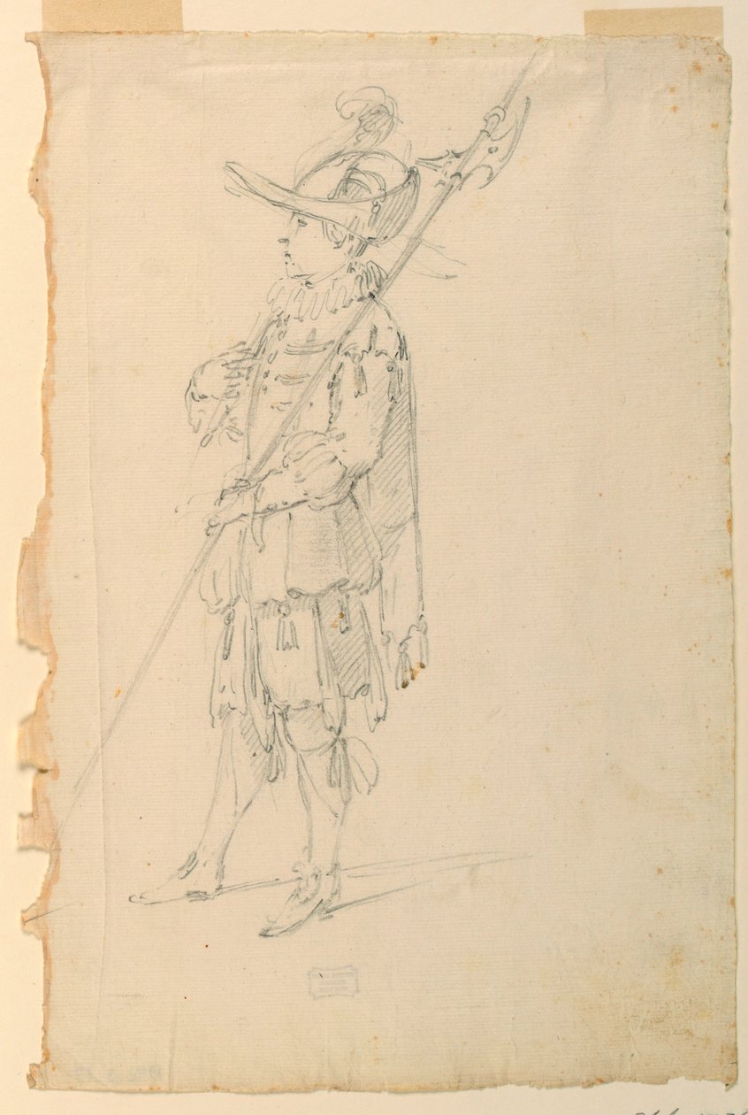 Desenho, Design de trajes: Um alabardeiro para um ballet, ca. 1720 de Unknown artistUnknown artist
