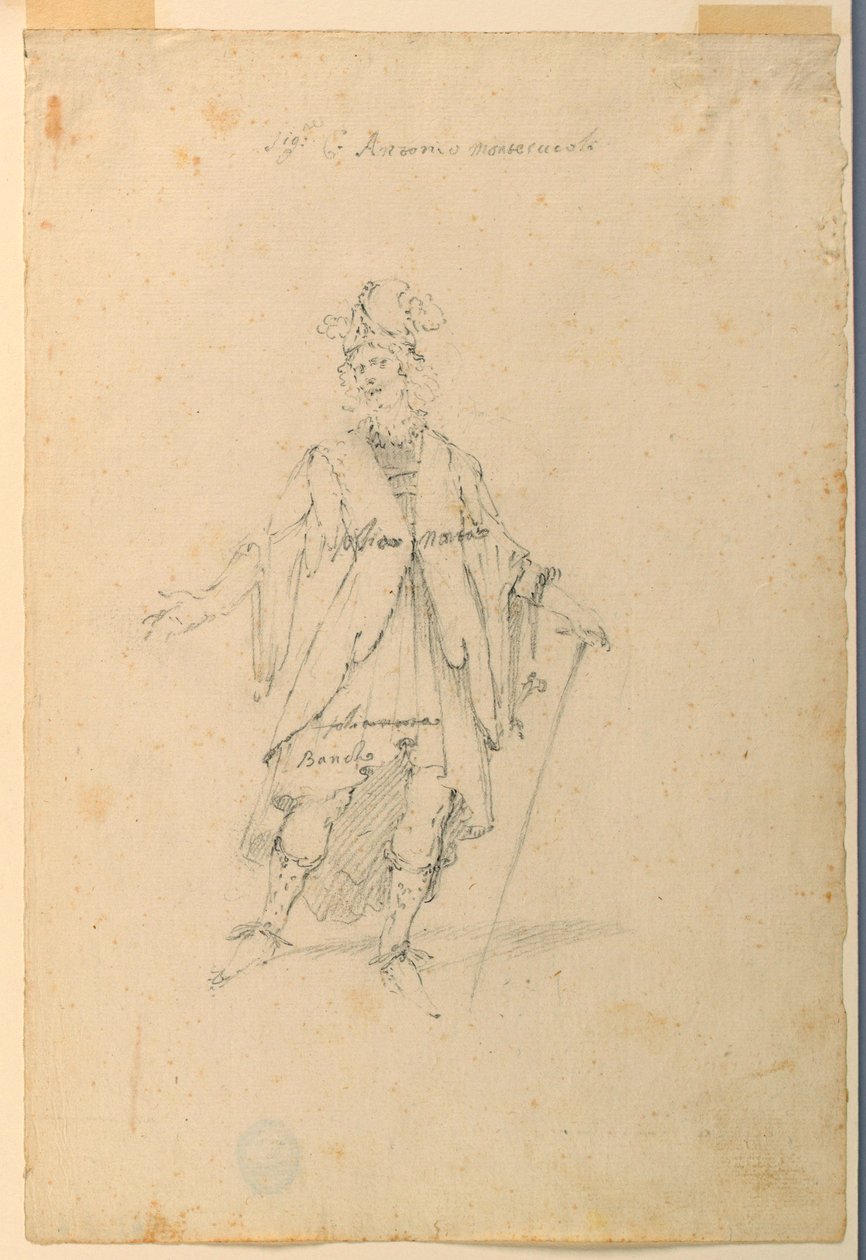 Desenho, Desenho de trajes: Um homem em traje fantástico para um ballet, ca. 1720 de Unknown artistUnknown artist